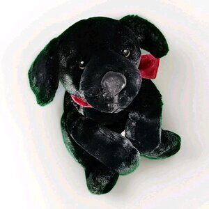 VTG Russ Berrie GINGER Realistic Black Lab Dog Plush Stuffed Toy Animal Red Tie